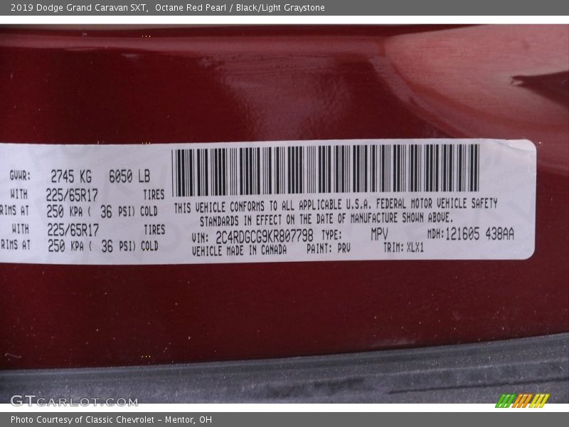 Octane Red Pearl / Black/Light Graystone 2019 Dodge Grand Caravan SXT