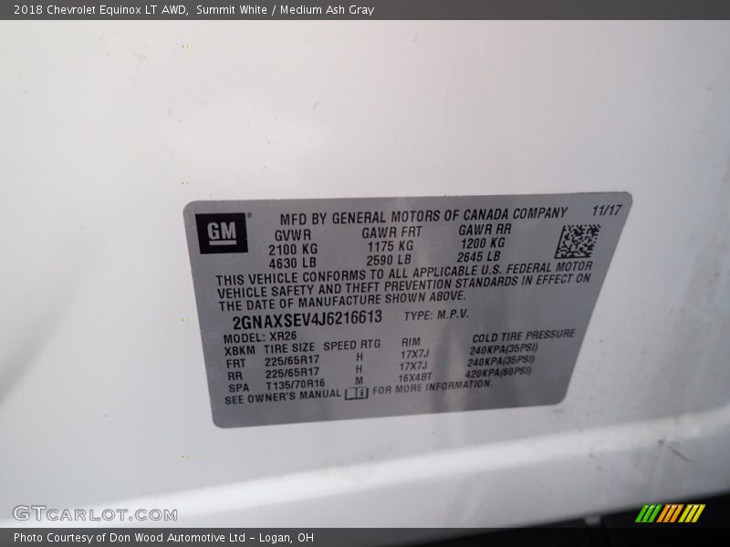 Summit White / Medium Ash Gray 2018 Chevrolet Equinox LT AWD