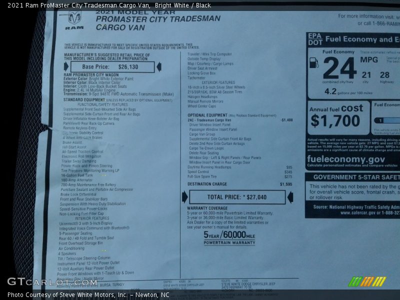 Bright White / Black 2021 Ram ProMaster City Tradesman Cargo Van