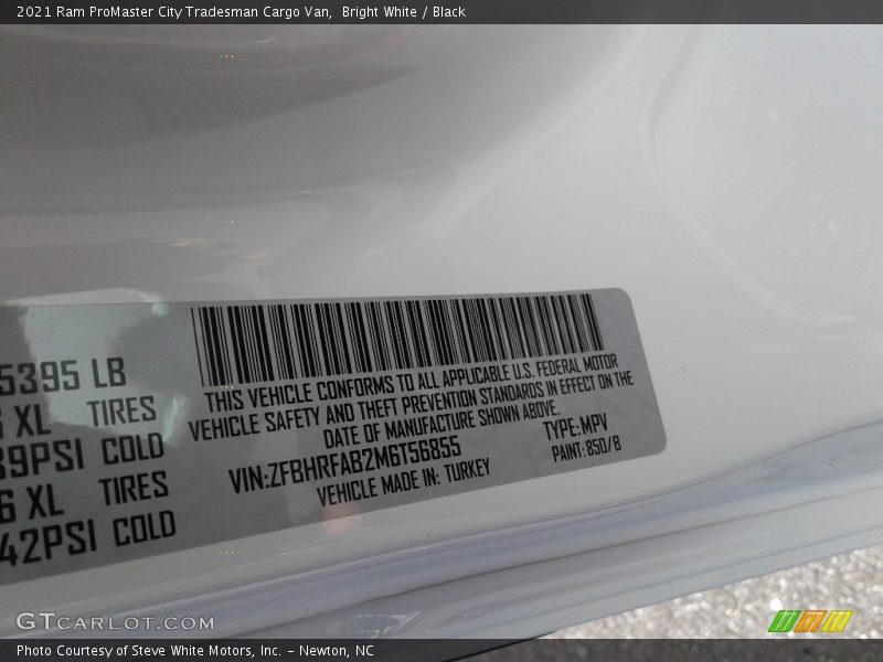 2021 ProMaster City Tradesman Cargo Van Bright White Color Code 850