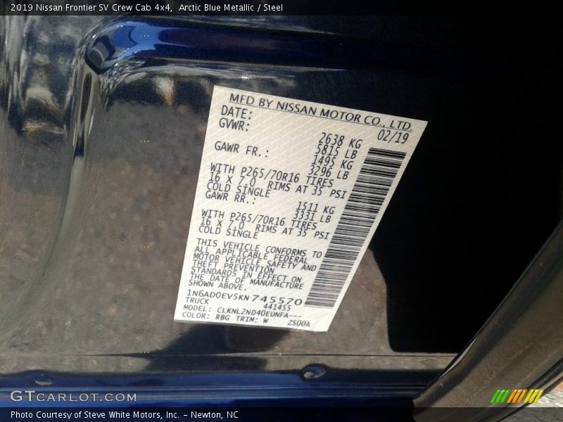 2019 Frontier SV Crew Cab 4x4 Arctic Blue Metallic Color Code RBG