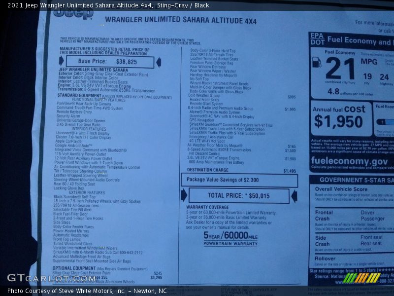 Sting-Gray / Black 2021 Jeep Wrangler Unlimited Sahara Altitude 4x4