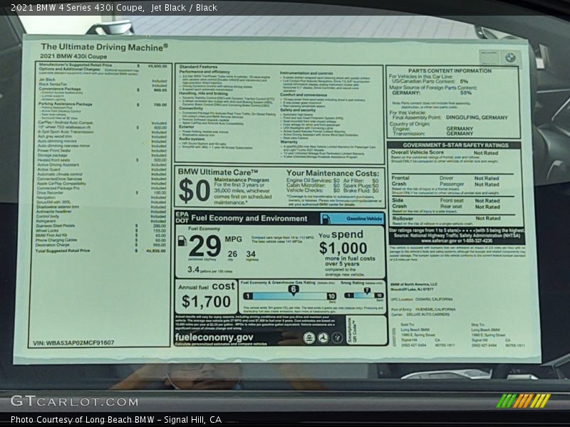  2021 4 Series 430i Coupe Window Sticker