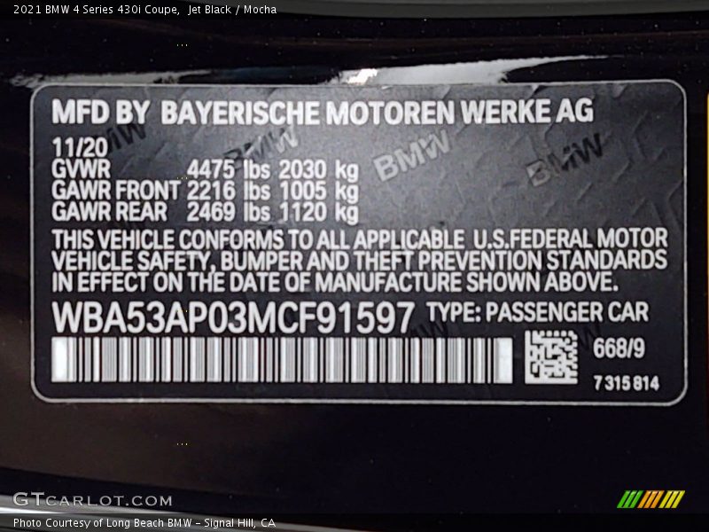 Jet Black / Mocha 2021 BMW 4 Series 430i Coupe