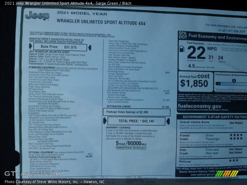Sarge Green / Black 2021 Jeep Wrangler Unlimited Sport Altitude 4x4