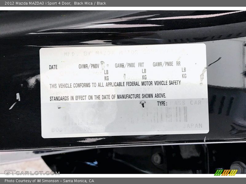 Black Mica / Black 2012 Mazda MAZDA3 i Sport 4 Door