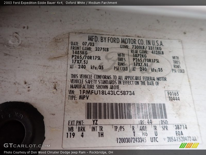 Oxford White / Medium Parchment 2003 Ford Expedition Eddie Bauer 4x4