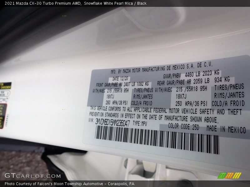 Snowflake White Pearl Mica / Black 2021 Mazda CX-30 Turbo Premium AWD