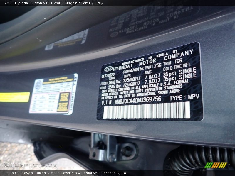 Magnetic Force / Gray 2021 Hyundai Tucson Value AWD