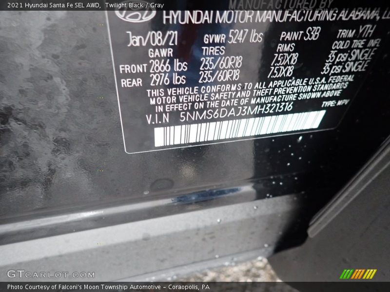 Twilight Black / Gray 2021 Hyundai Santa Fe SEL AWD