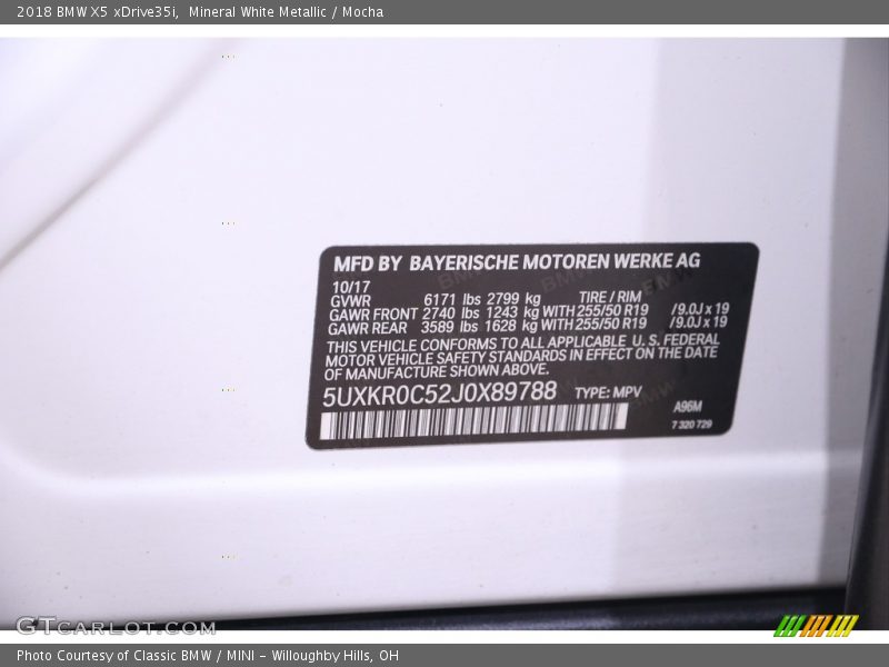 Mineral White Metallic / Mocha 2018 BMW X5 xDrive35i