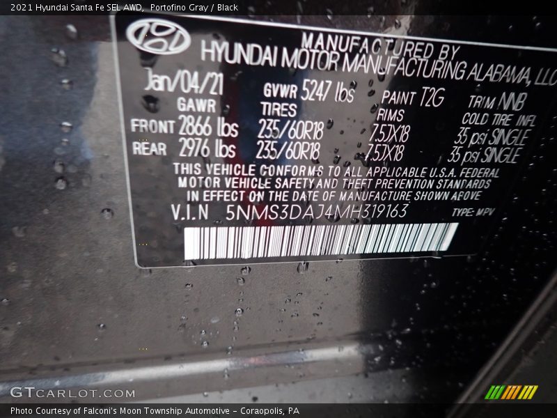 Portofino Gray / Black 2021 Hyundai Santa Fe SEL AWD