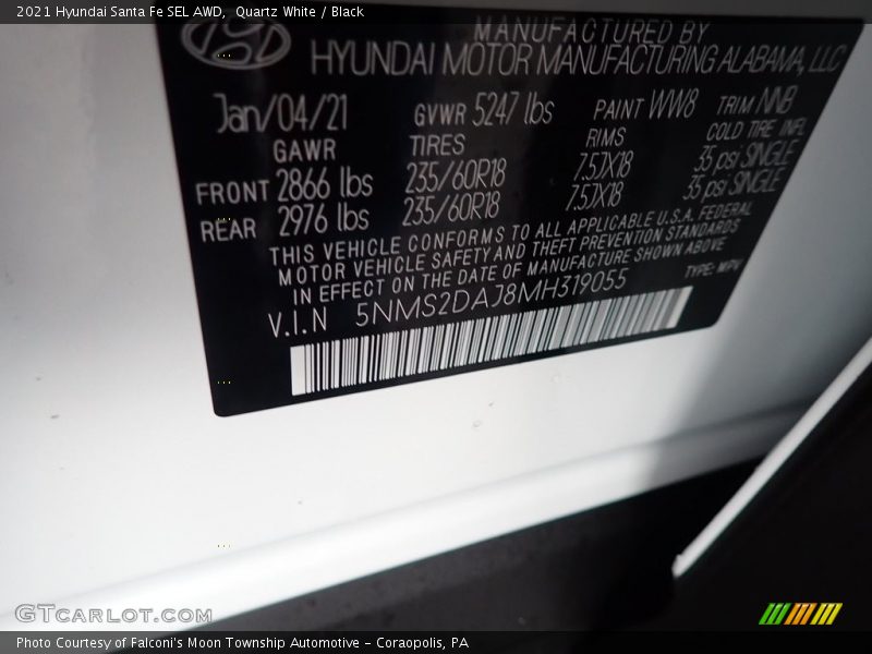 Quartz White / Black 2021 Hyundai Santa Fe SEL AWD