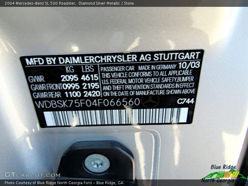 Diamond Silver Metallic / Stone 2004 Mercedes-Benz SL 500 Roadster