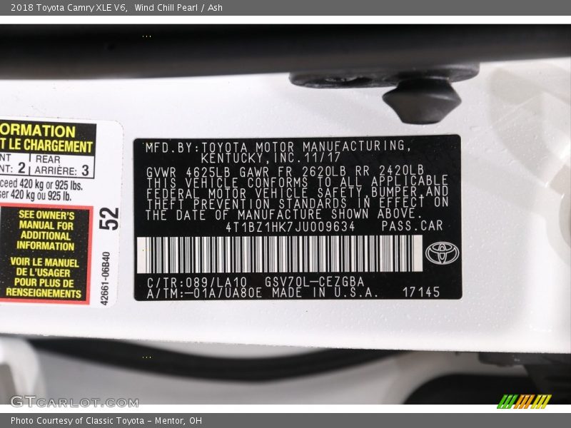 Wind Chill Pearl / Ash 2018 Toyota Camry XLE V6