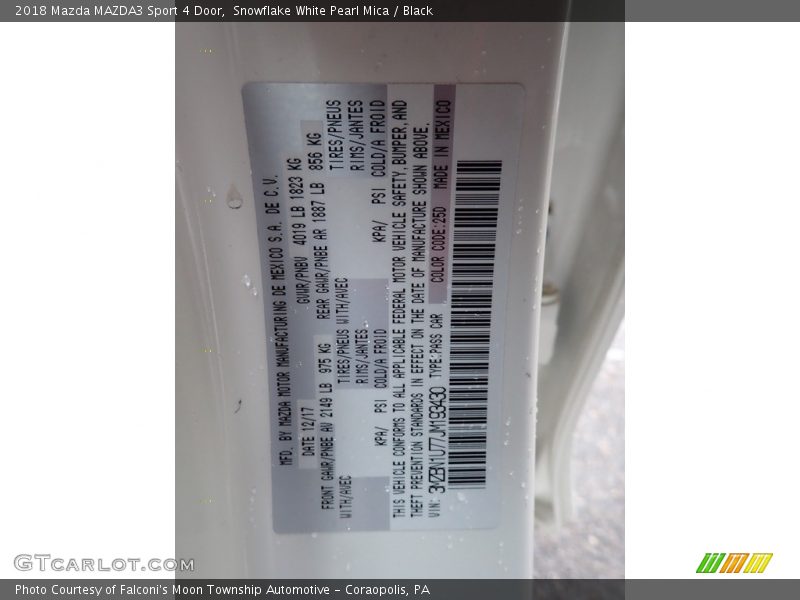 Snowflake White Pearl Mica / Black 2018 Mazda MAZDA3 Sport 4 Door