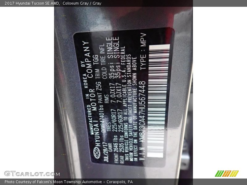 Coliseum Gray / Gray 2017 Hyundai Tucson SE AWD