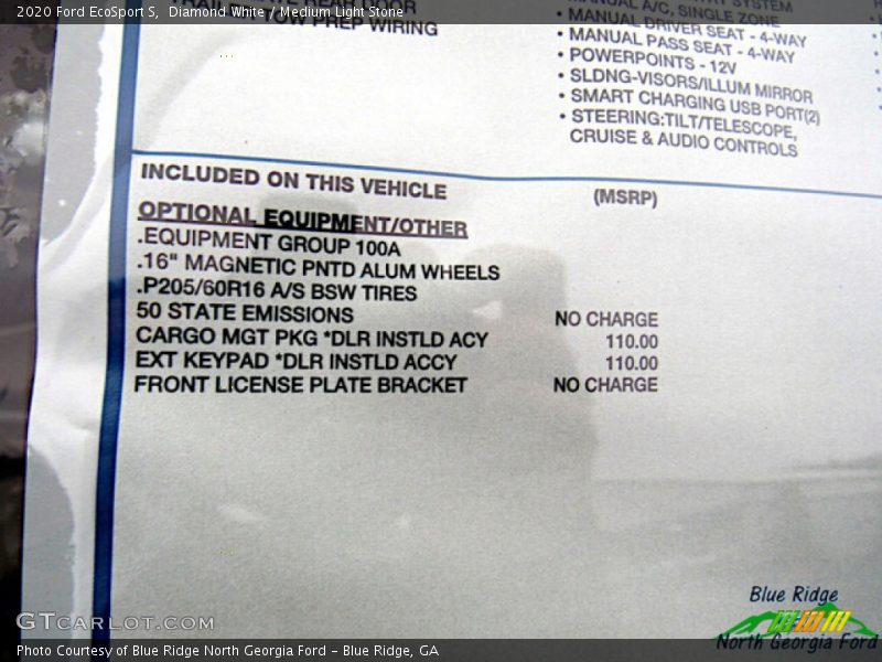 Diamond White / Medium Light Stone 2020 Ford EcoSport S