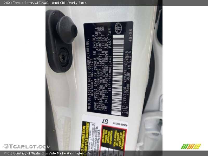 Wind Chill Pearl / Black 2021 Toyota Camry XLE AWD