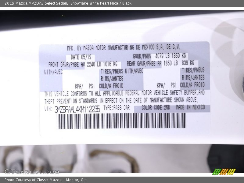 Snowflake White Pearl Mica / Black 2019 Mazda MAZDA3 Select Sedan
