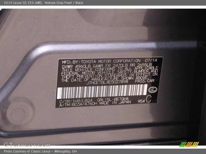 Nebula Gray Pearl / Black 2014 Lexus GS 350 AWD