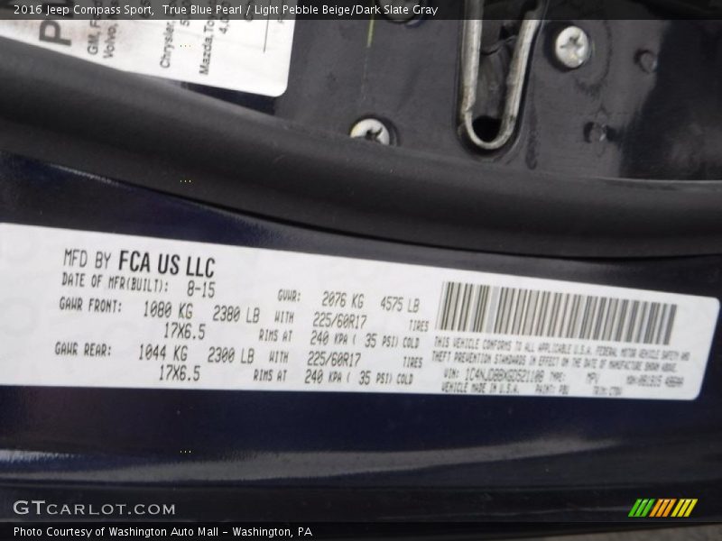True Blue Pearl / Light Pebble Beige/Dark Slate Gray 2016 Jeep Compass Sport