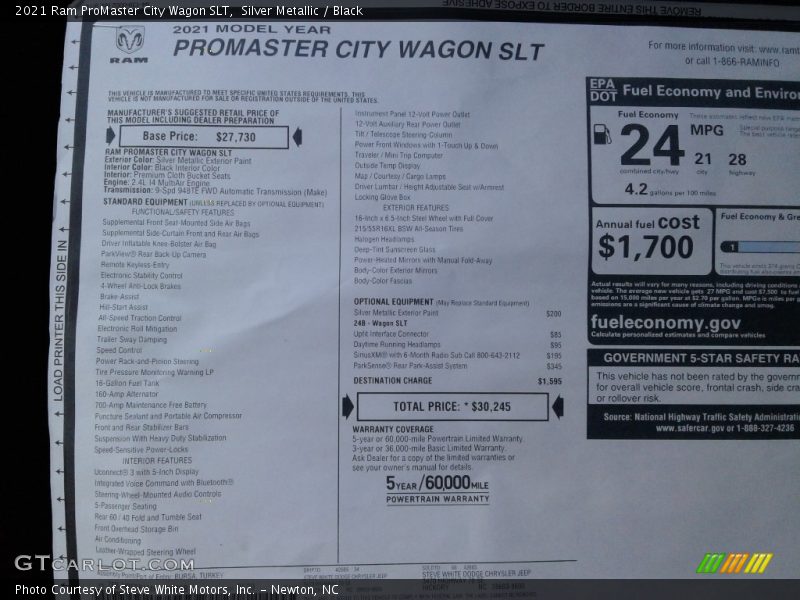  2021 ProMaster City Wagon SLT Window Sticker