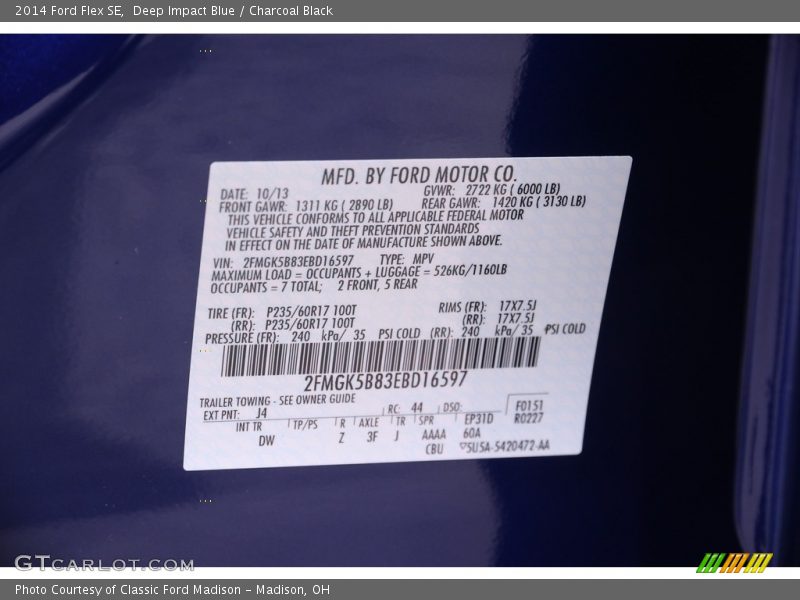 Deep Impact Blue / Charcoal Black 2014 Ford Flex SE