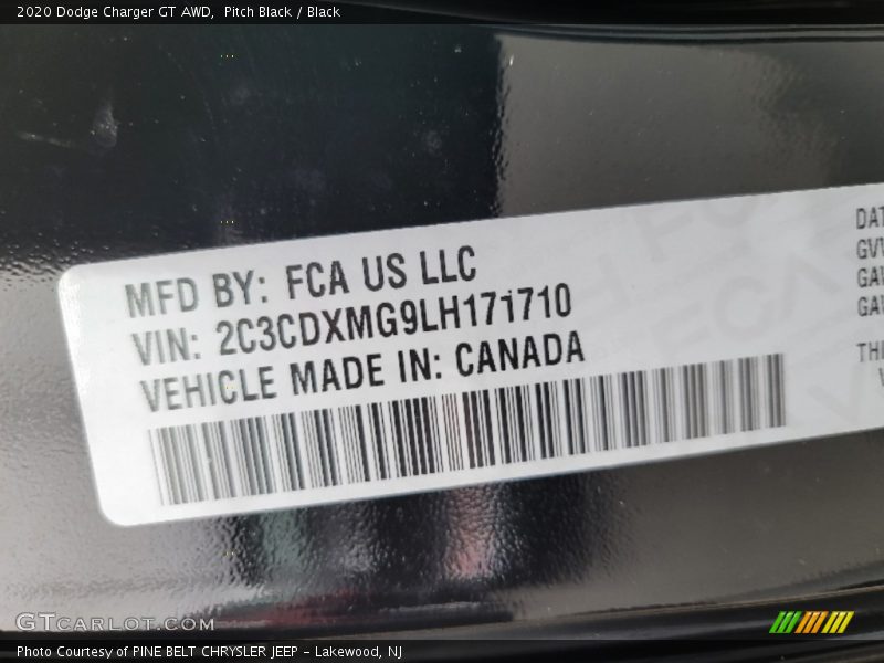Pitch Black / Black 2020 Dodge Charger GT AWD