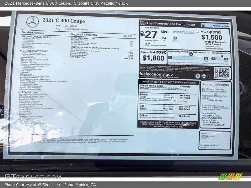  2021 C 300 Coupe Window Sticker