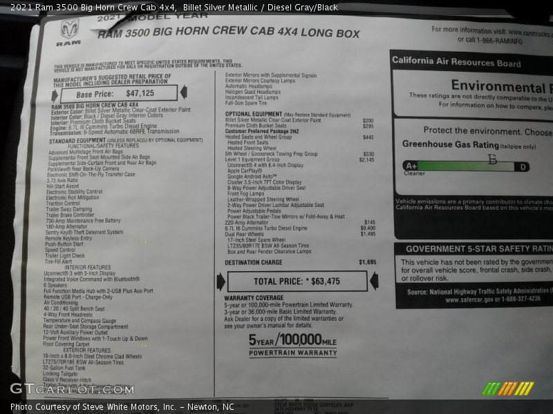 Billet Silver Metallic / Diesel Gray/Black 2021 Ram 3500 Big Horn Crew Cab 4x4