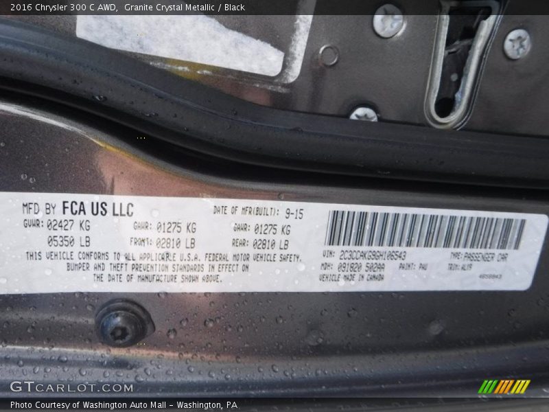 Granite Crystal Metallic / Black 2016 Chrysler 300 C AWD