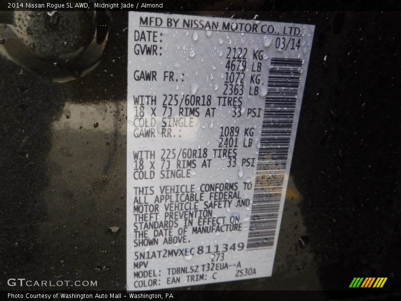 Midnight Jade / Almond 2014 Nissan Rogue SL AWD