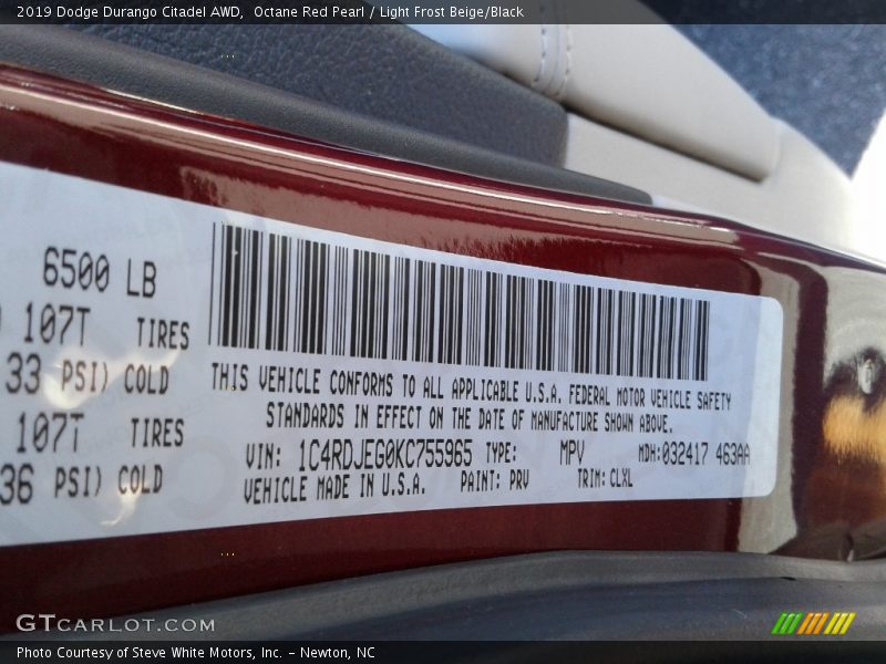 Octane Red Pearl / Light Frost Beige/Black 2019 Dodge Durango Citadel AWD