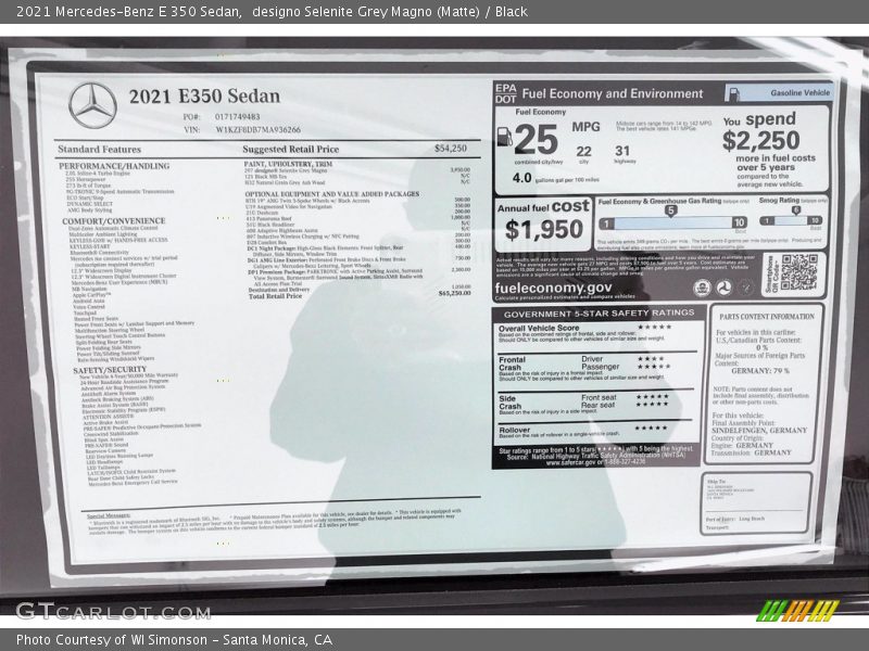  2021 E 350 Sedan Window Sticker