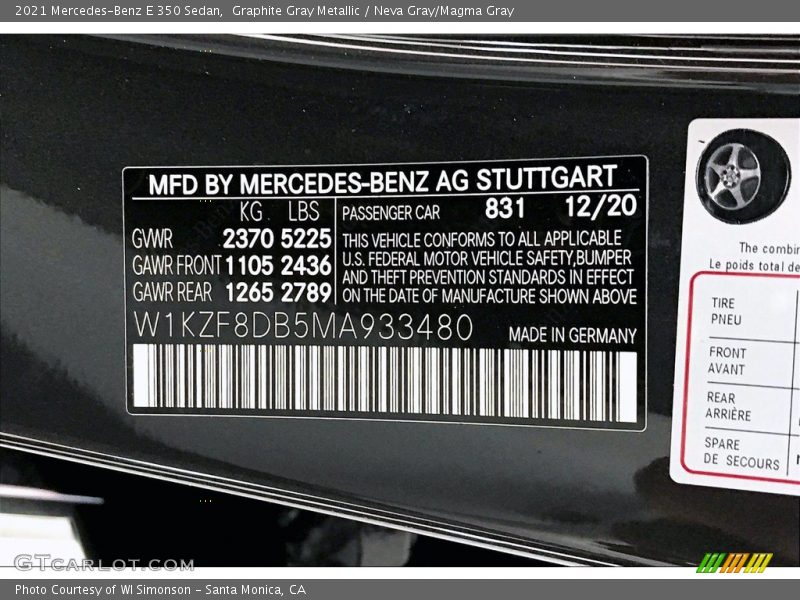Graphite Gray Metallic / Neva Gray/Magma Gray 2021 Mercedes-Benz E 350 Sedan
