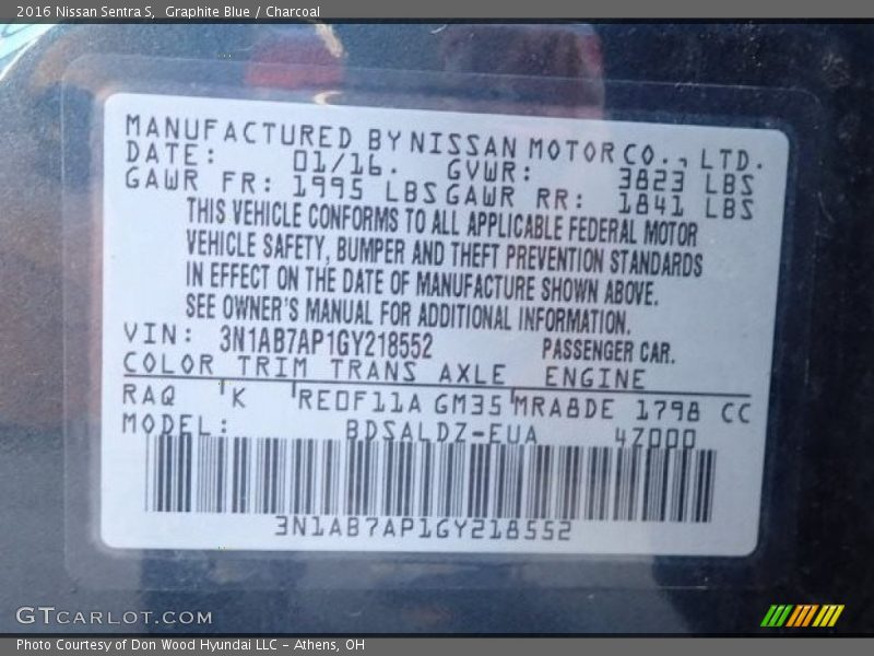 Graphite Blue / Charcoal 2016 Nissan Sentra S