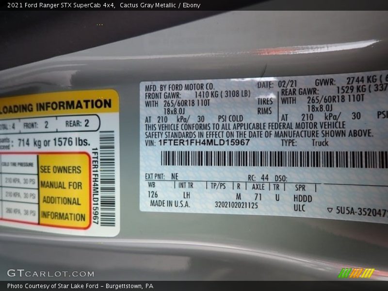 2021 Ranger STX SuperCab 4x4 Cactus Gray Metallic Color Code NE