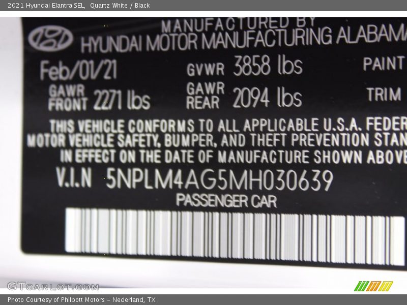 Quartz White / Black 2021 Hyundai Elantra SEL