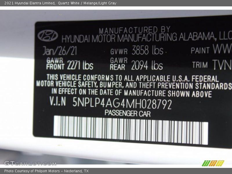 Quartz White / Melange/Light Gray 2021 Hyundai Elantra Limited