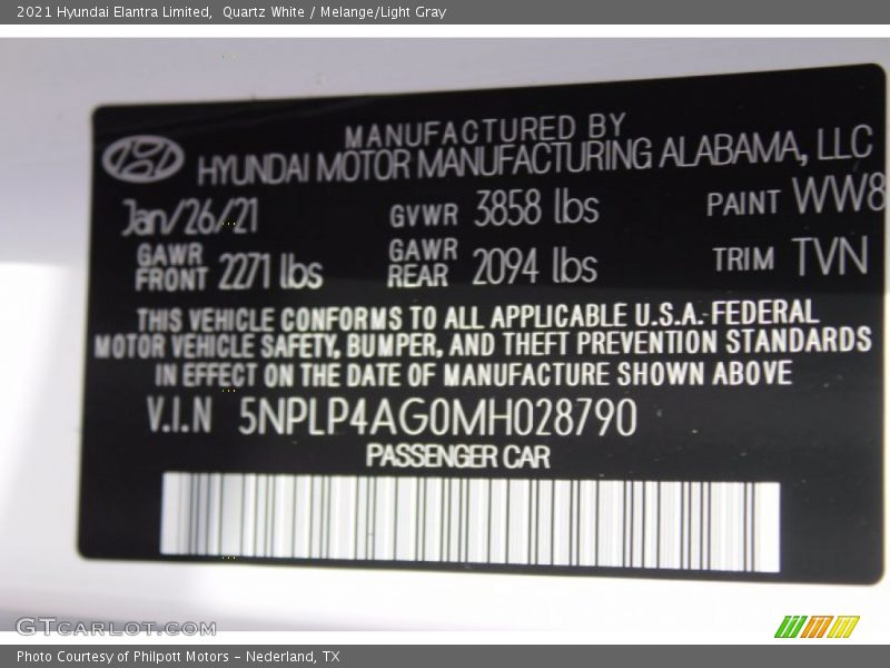 Quartz White / Melange/Light Gray 2021 Hyundai Elantra Limited