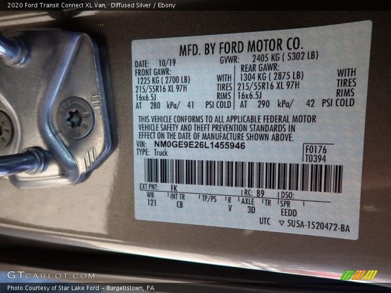 2020 Transit Connect XL Van Diffused Silver Color Code FK