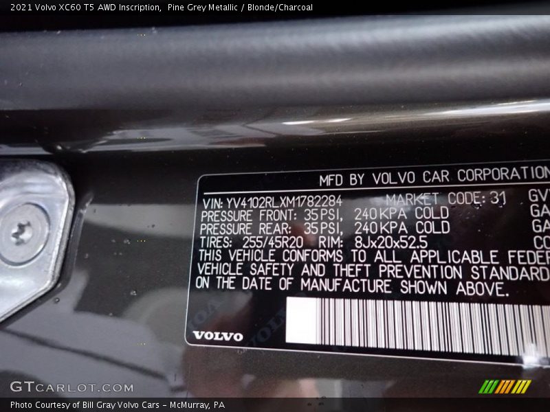 Pine Grey Metallic / Blonde/Charcoal 2021 Volvo XC60 T5 AWD Inscription