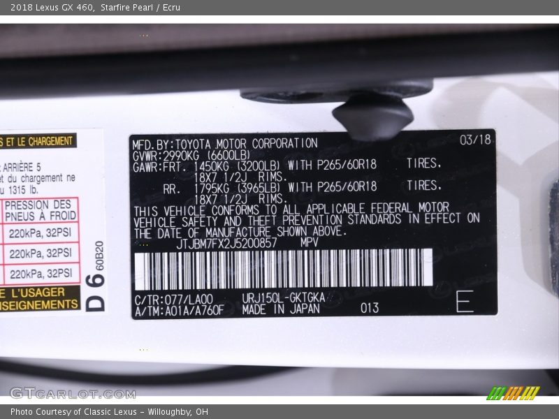 Starfire Pearl / Ecru 2018 Lexus GX 460