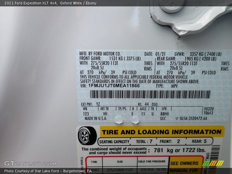Oxford White / Ebony 2021 Ford Expedition XLT 4x4