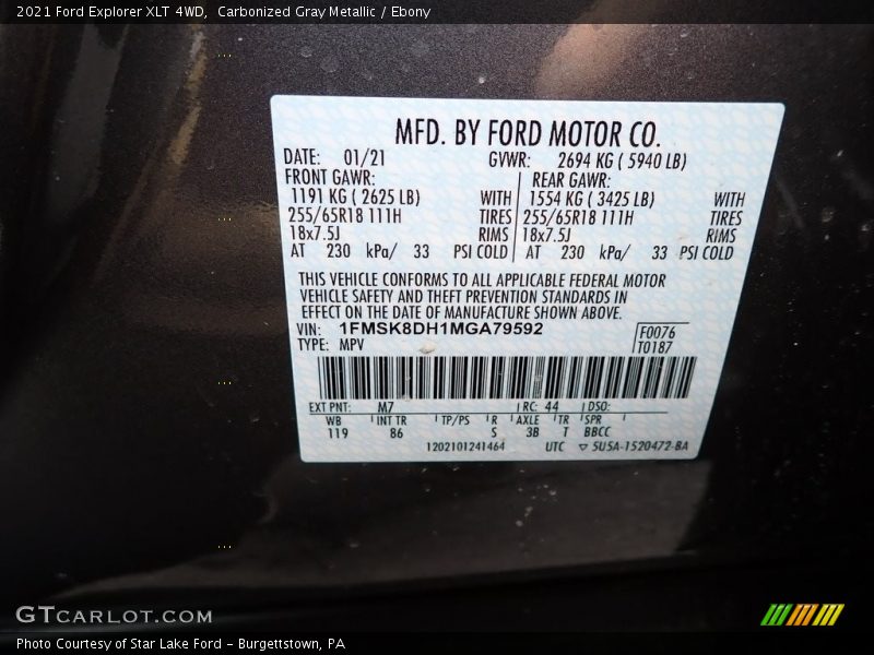 Carbonized Gray Metallic / Ebony 2021 Ford Explorer XLT 4WD