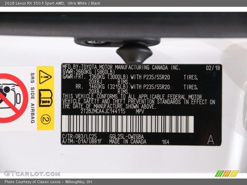 Ultra White / Black 2018 Lexus RX 350 F Sport AWD