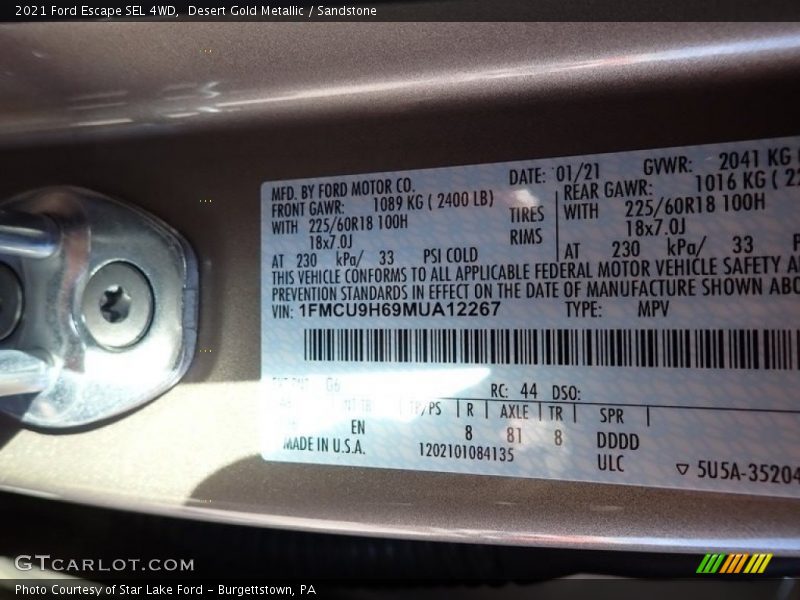 Desert Gold Metallic / Sandstone 2021 Ford Escape SEL 4WD
