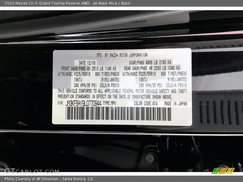 Jet Black Mica / Black 2020 Mazda CX-5 Grand Touring Reserve AWD