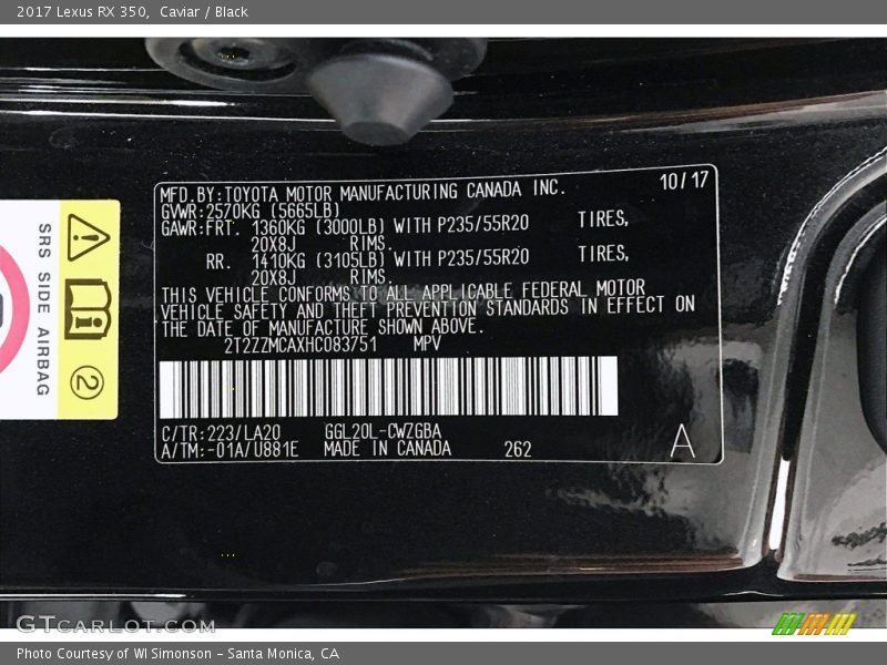 2017 RX 350 Caviar Color Code 223